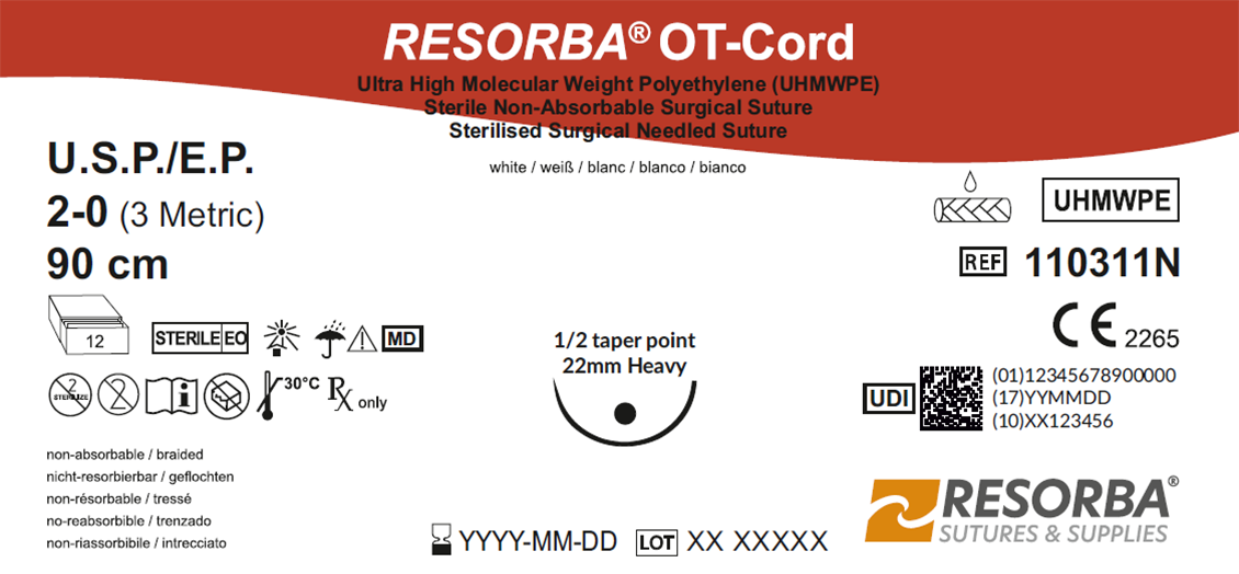 Ресорба OT-cord USP 2 білий, 90 см, колюч. голка збільш. діам. 27 мм, 1/2 кола